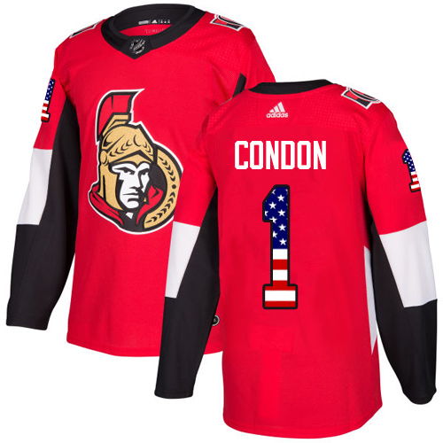 Adidas Senators #1 Mike Condon Red Home Authentic USA Flag Stitched Youth NHL Jersey